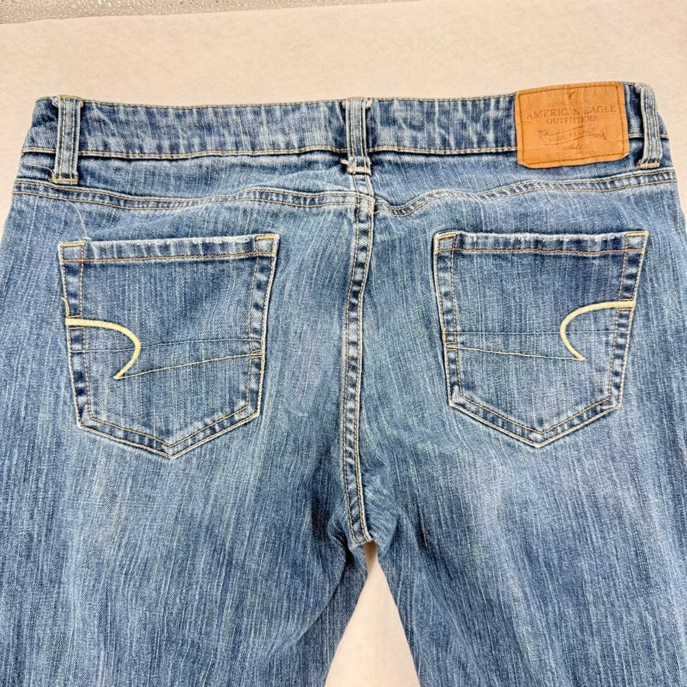 American Eagle Hipster Flare Jeans Womens 10 Long Blue Medium Wash Low Rise Long